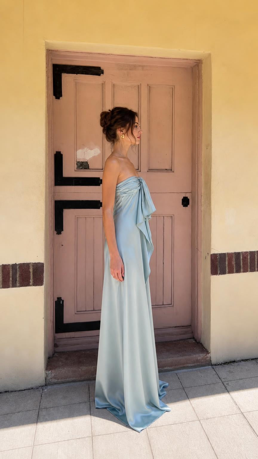 Sage green maxi dress side profile view