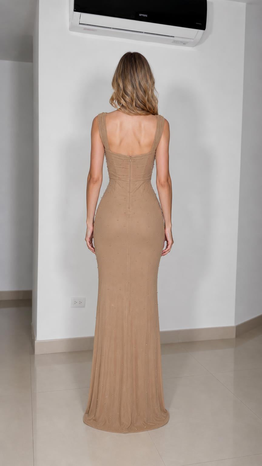 Champagne maxi dress back view