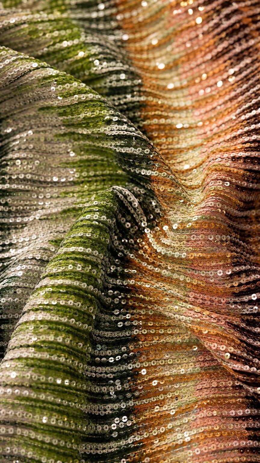 Close-up texture shot of multi-colored sequin striped fabric