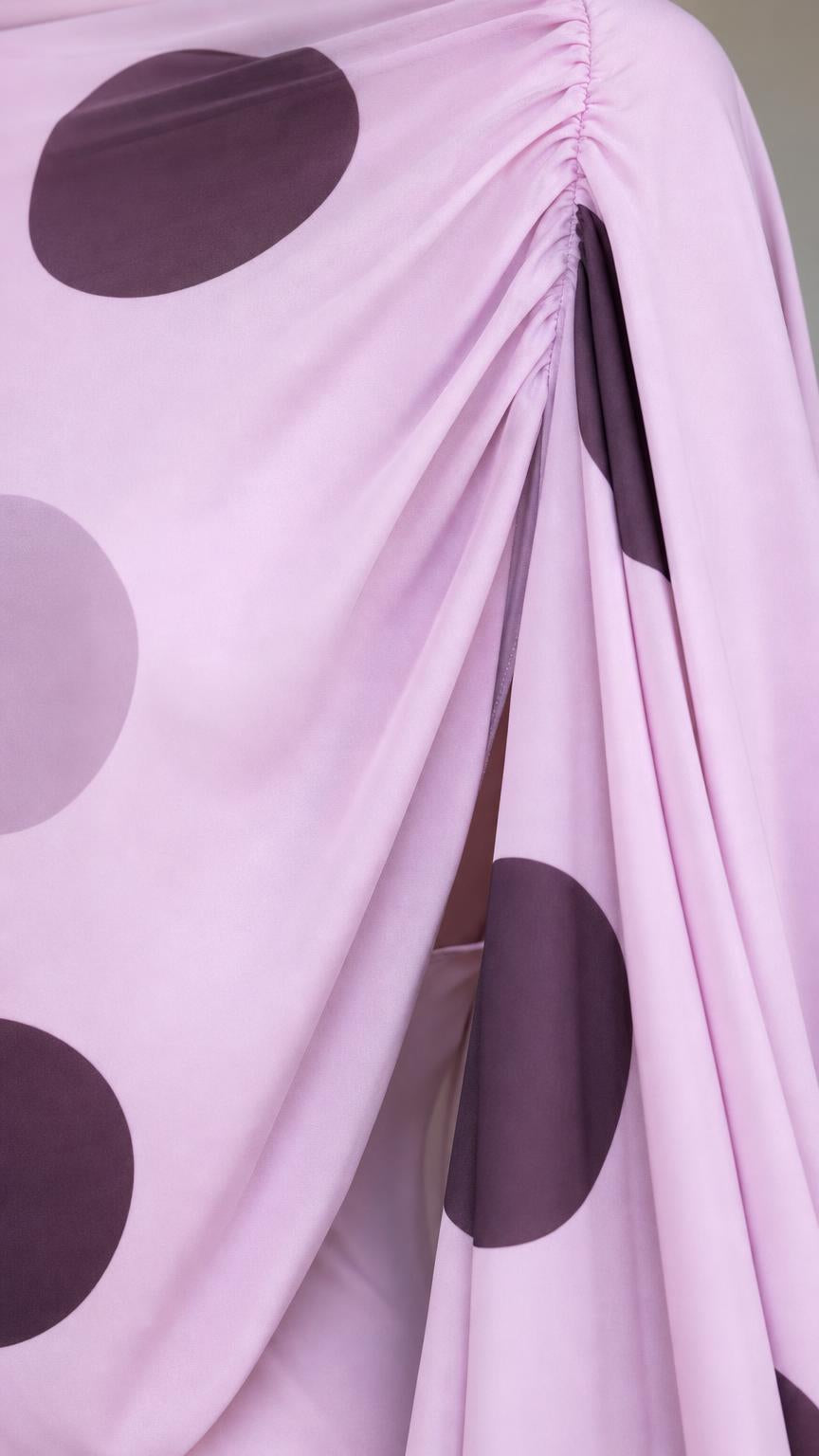Close up of lavender fabric and gathering detail