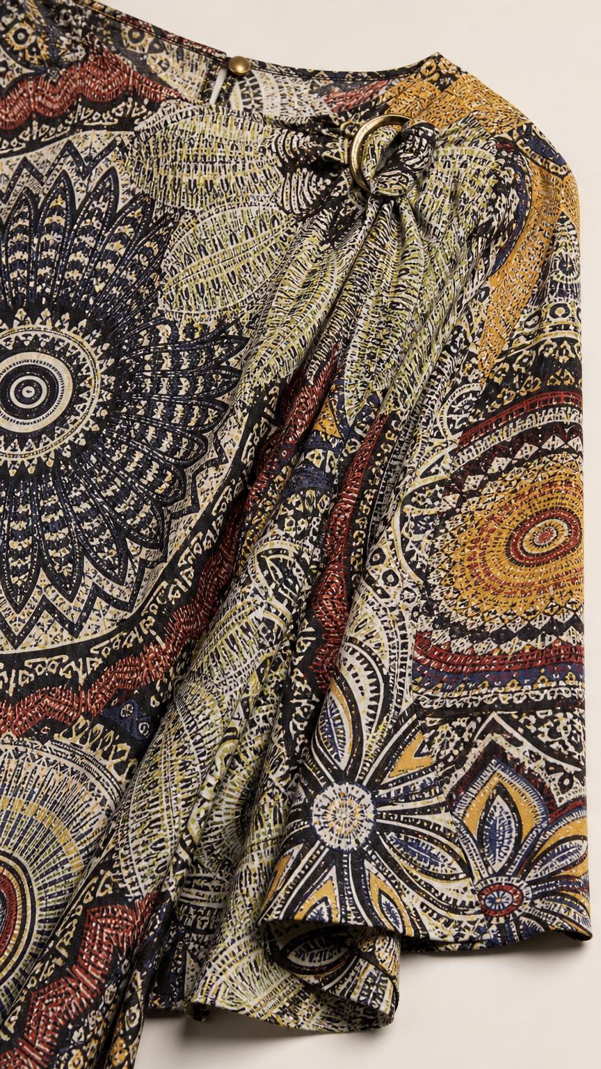 Close-up of shoulder ring detail and fabric texture
