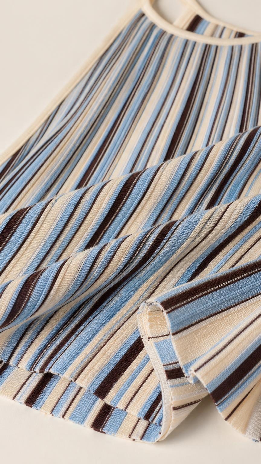Close-up detail of blue striped knit fabric texture
