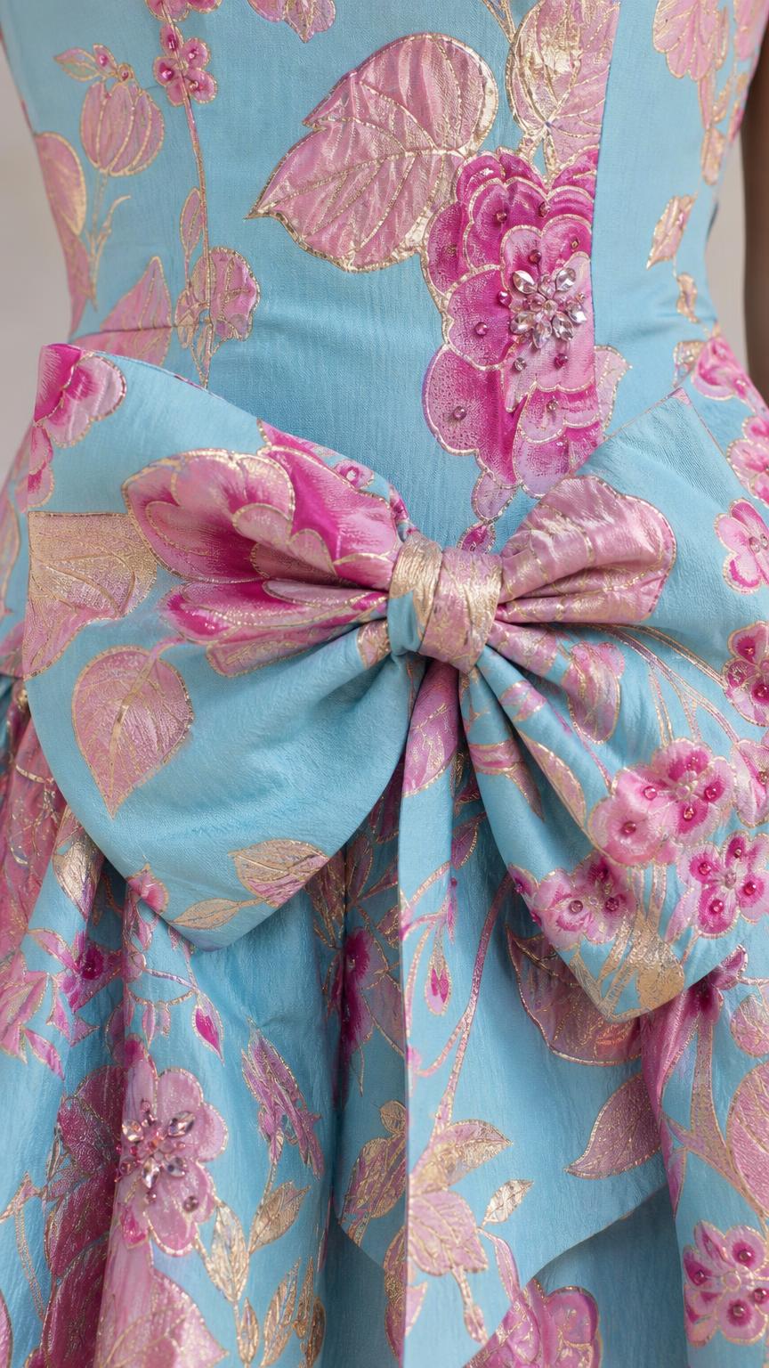 Close-up of waist bow and fabric texture