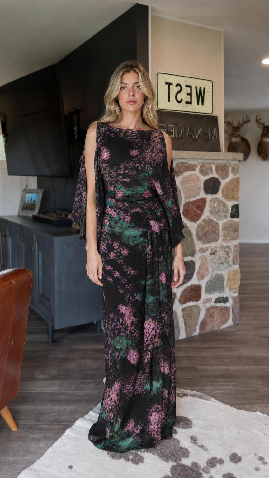 Front view of Black floral maxi dress variant