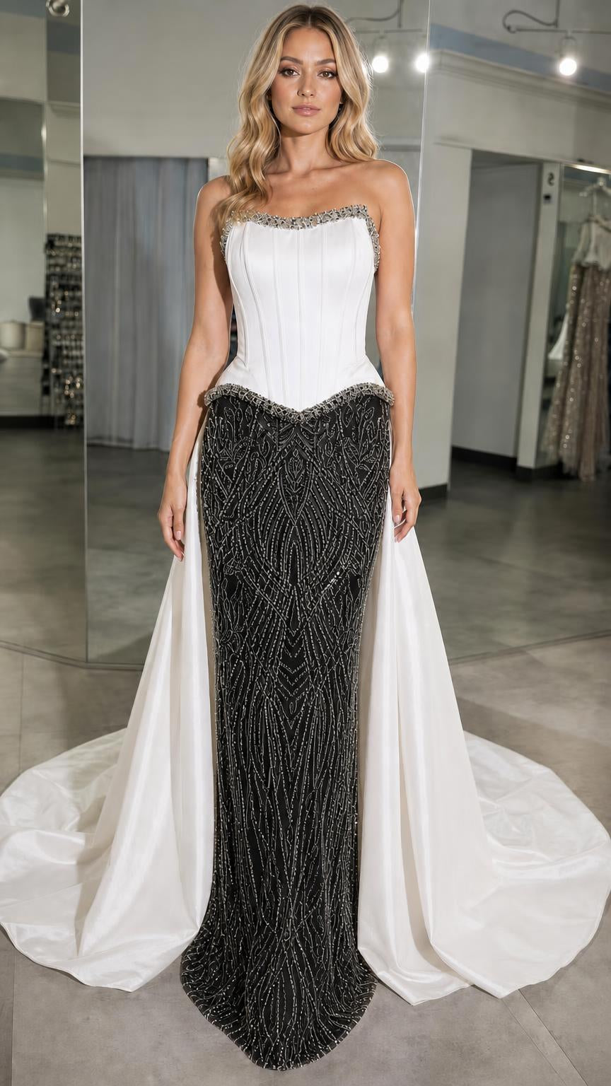 Black and white variant of the crystal corset gown
