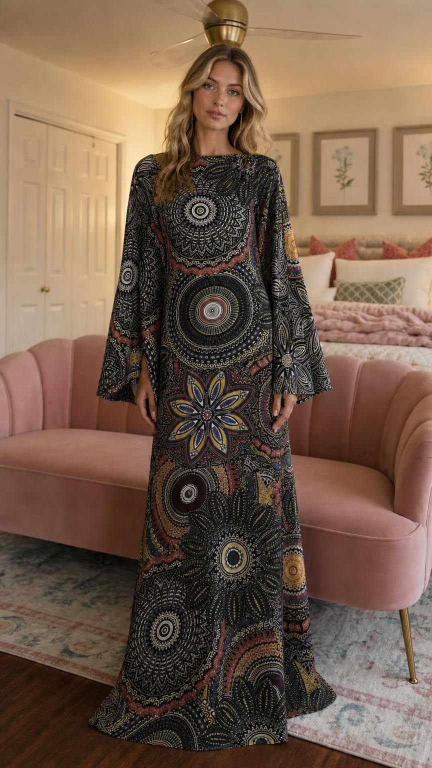 Front view of black color variant maxi dress