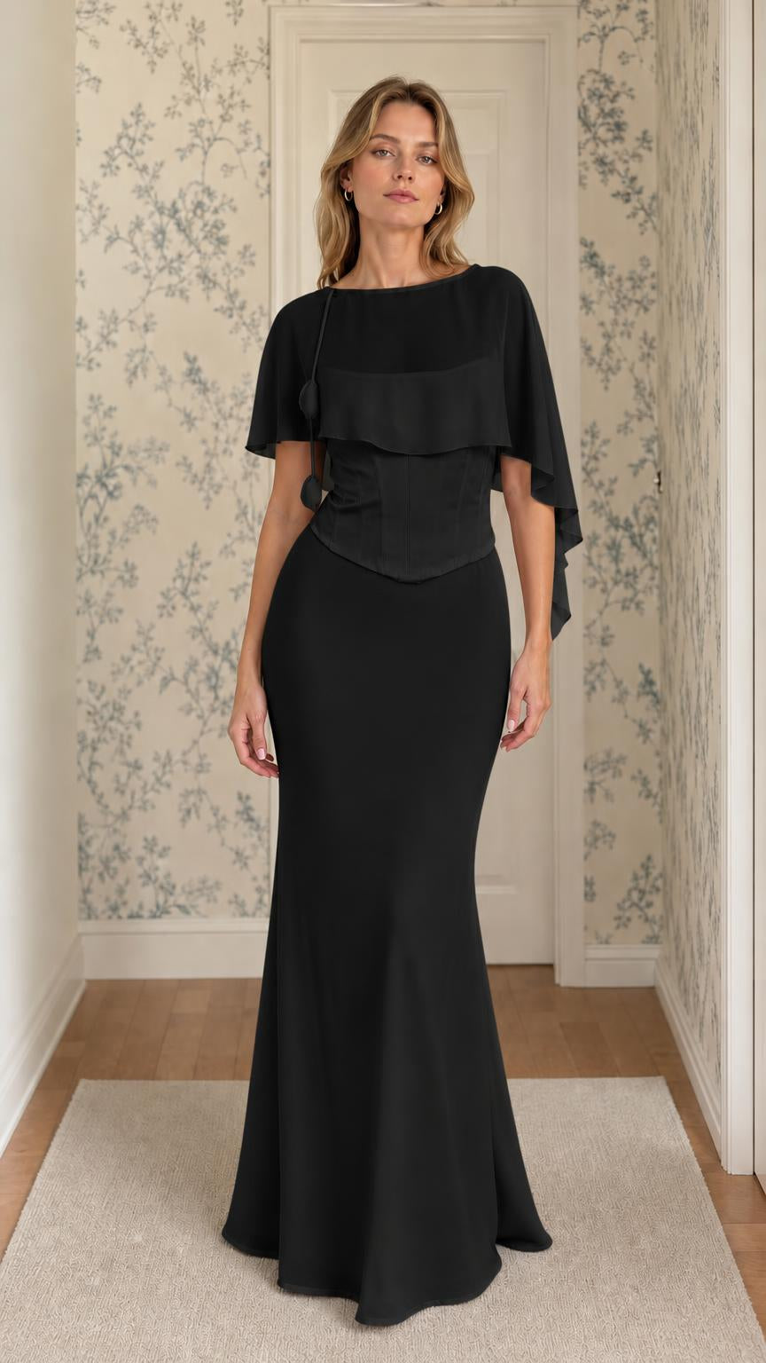 Black chiffon overlay evening dress