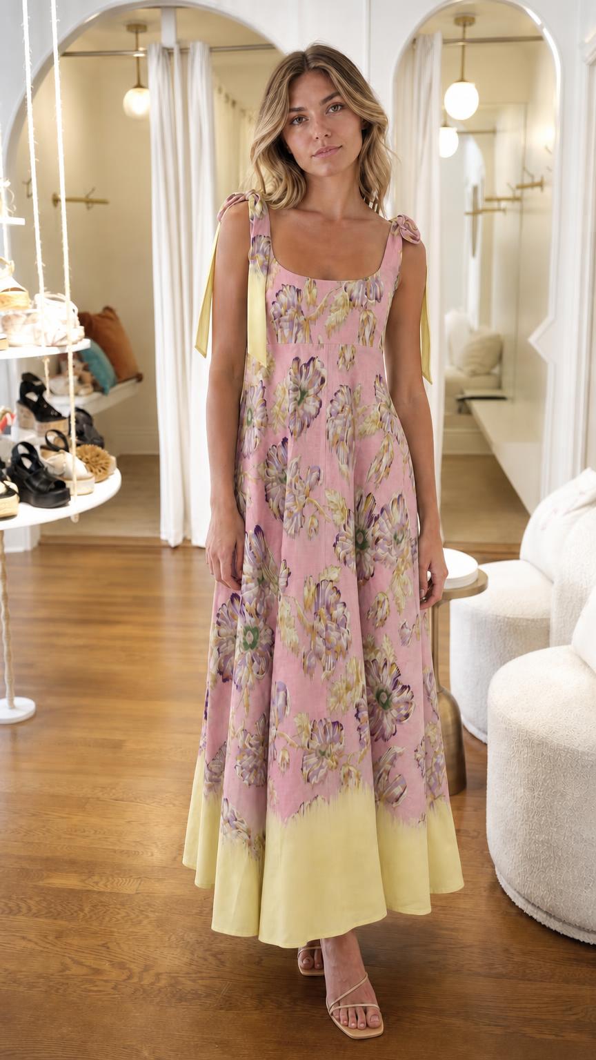 Pink floral variant maxi dress
