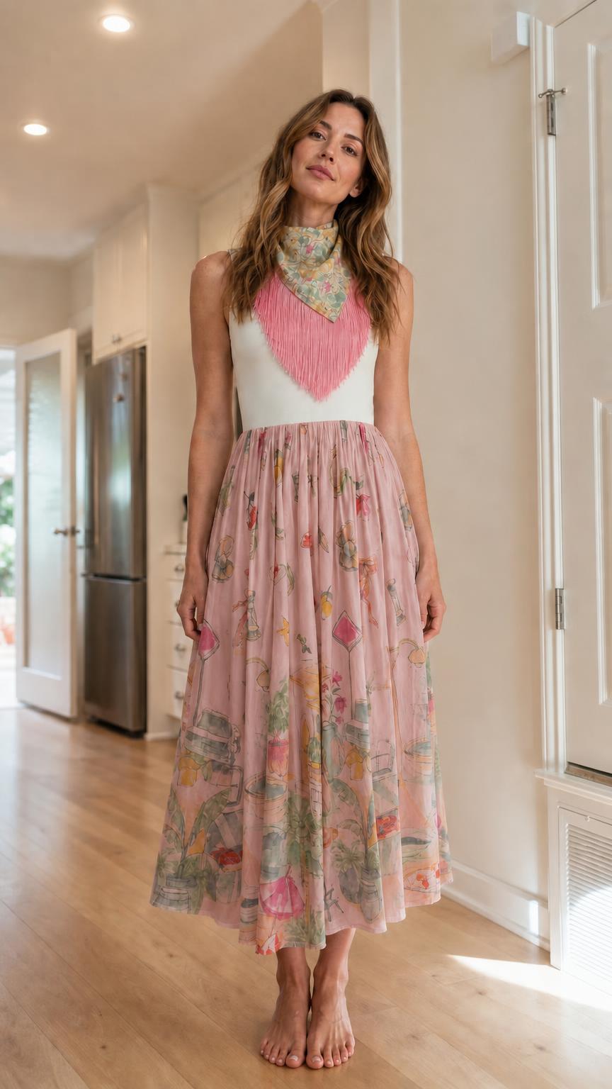 Front view of pink color variant of the floral midi dress