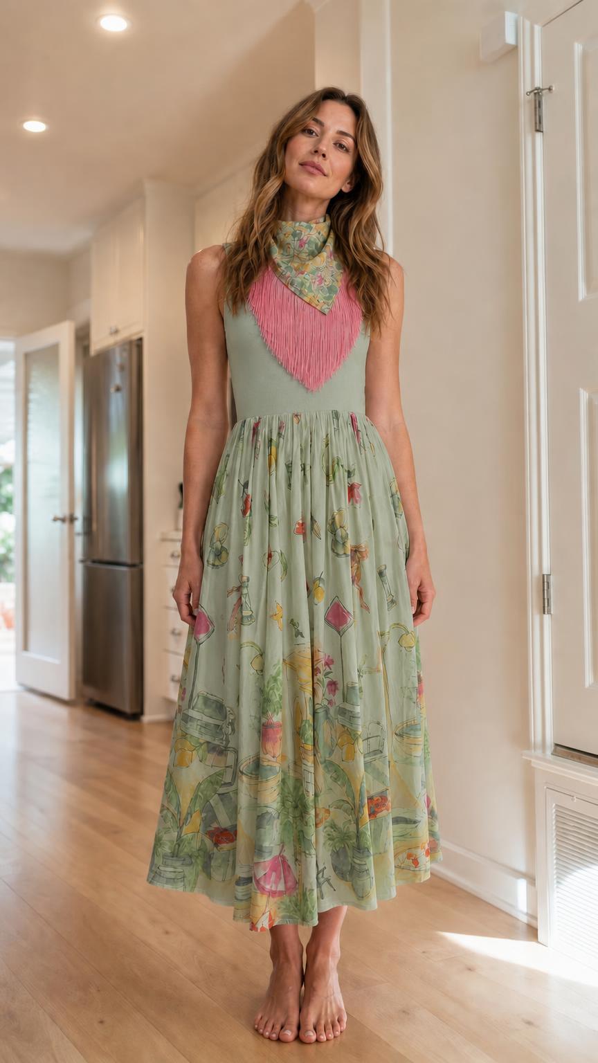Front view of sage green color variant of the floral midi dress