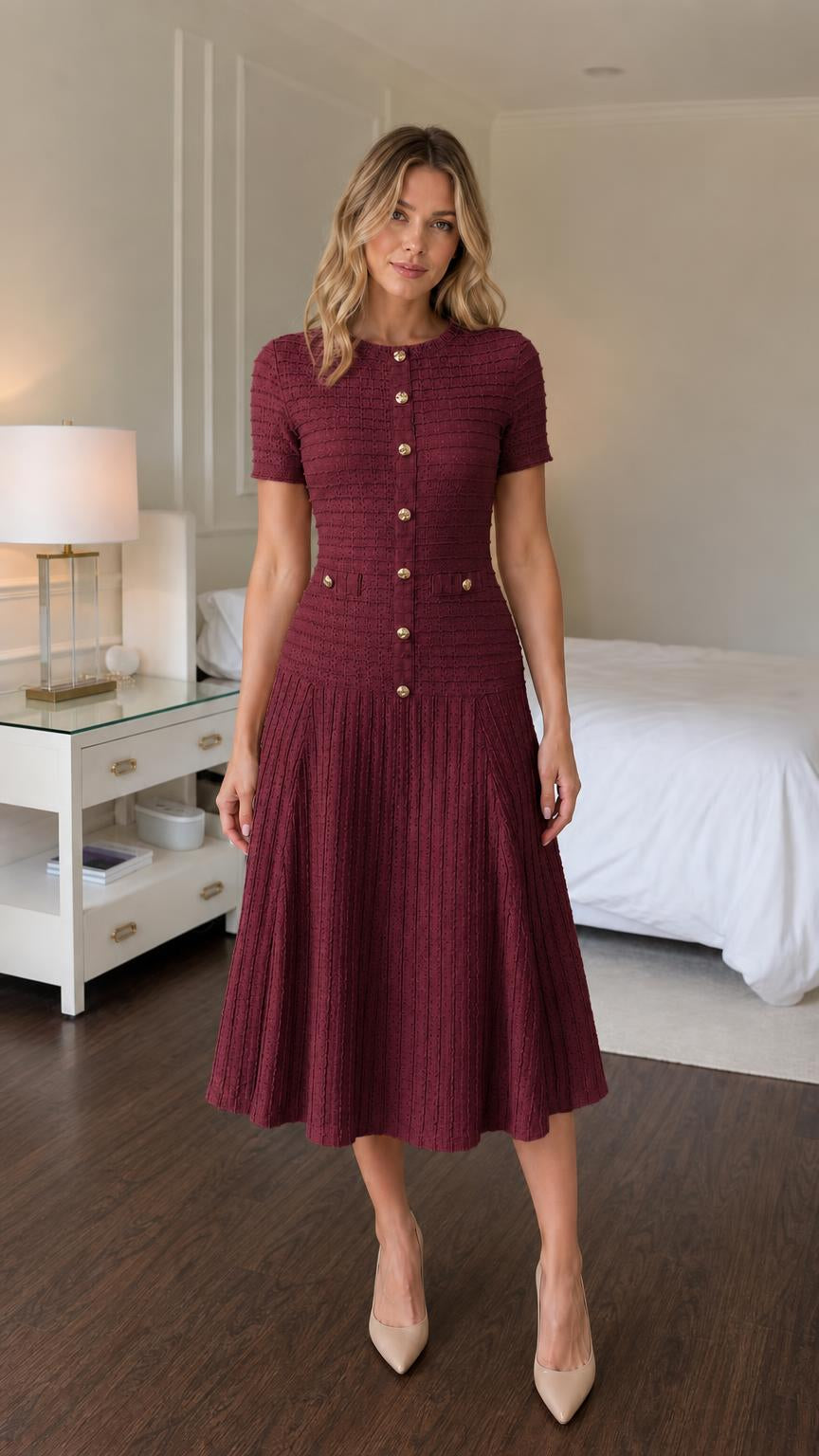 Full front view in burgundy color variant