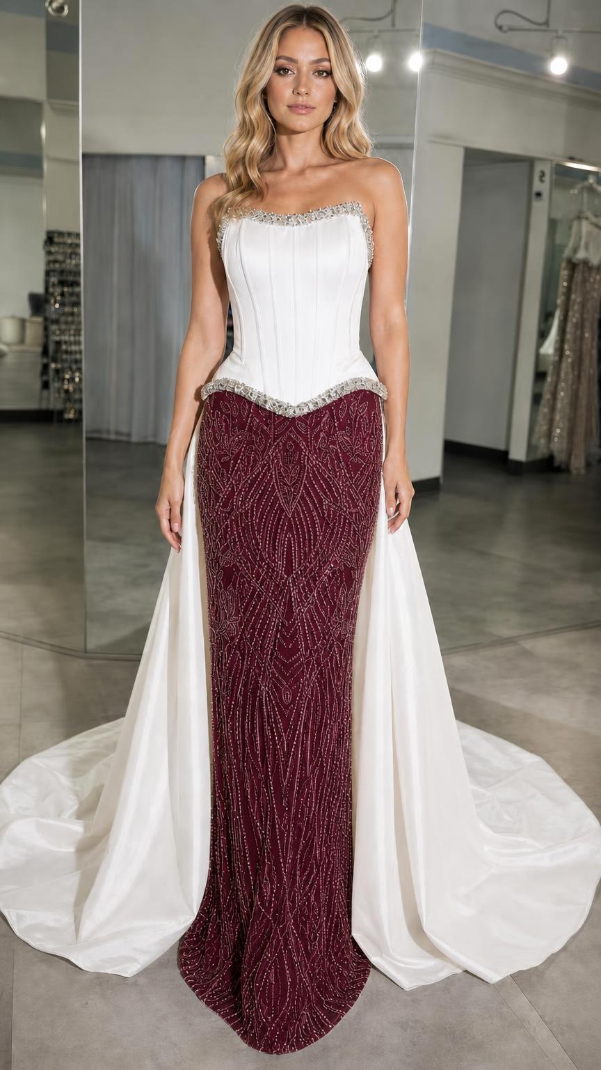 Burgundy variant of the crystal corset gown