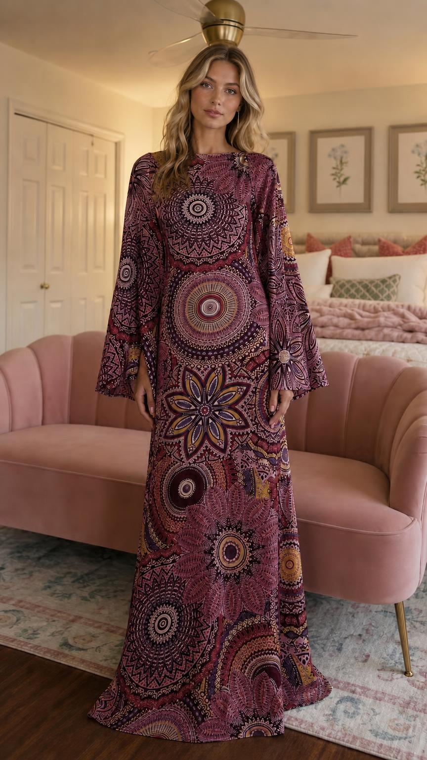 Front view of burgundy color variant maxi dress
