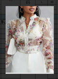 Niche Lace Floral Chiffon Shirt Long Sleeve Ruffle-trimmed Blouse