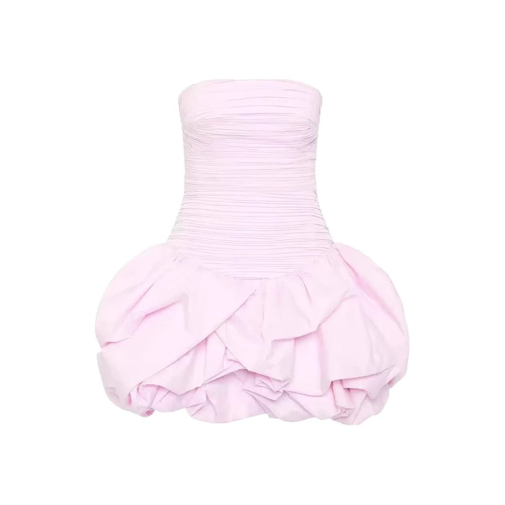 New Style Strapless Pleated Playful Short Dress For Women