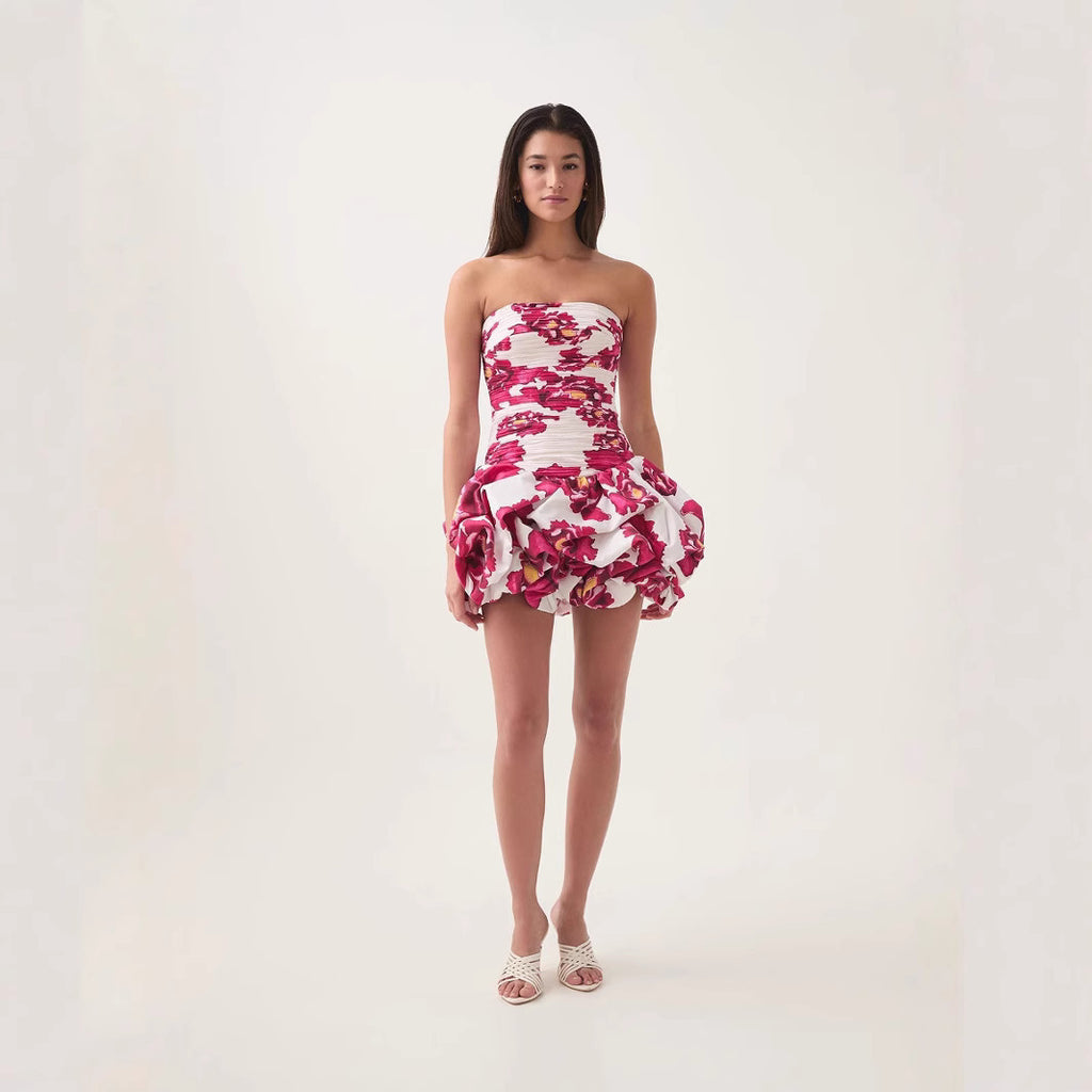 New Style Strapless Pleated Playful Short Dress For Women